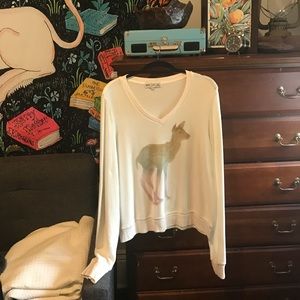 Wildfox Baggy Beach Jumper V neck Rainbow Deer